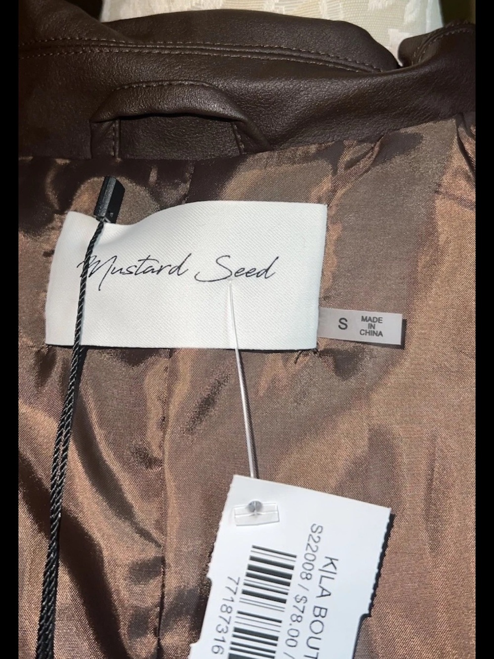 Mustard Seed Faux Leather Oversized Moto Vest Jacket Brown Size Small NWT - Picture 2 of 15